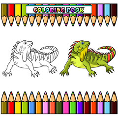 Cartoon iguana for coloring book