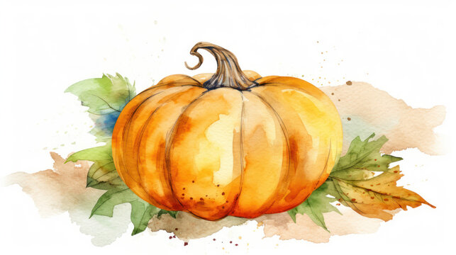 Watercolor painting of a pumpkin in beige color tone.