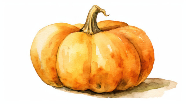 Watercolor painting of a pumpkin in light brown color tone.