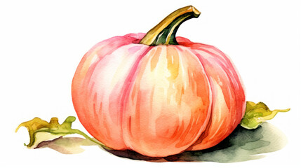 Watercolor painting of a pumpkin in light pink color tone.