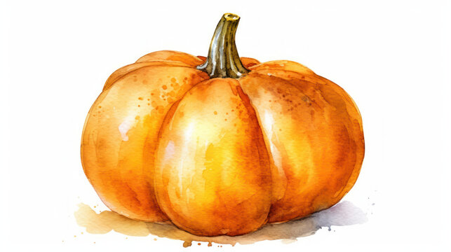 Watercolor painting of a pumpkin in vivid brown color tone.