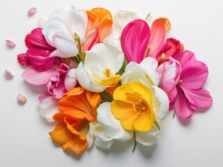 Spring petals decorated on a white background, romantic atmosphere