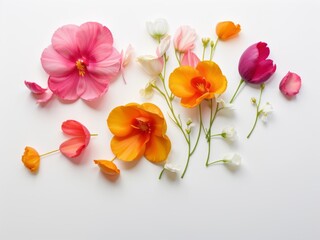 Spring petals decorated on a white background, romantic atmosphere