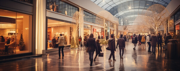 Shopping mall during winter season  - obrazy, fototapety, plakaty