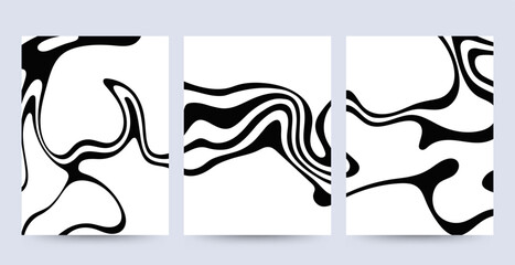 Creative templates for social networks. Set of white posters with abstract waves, lines.