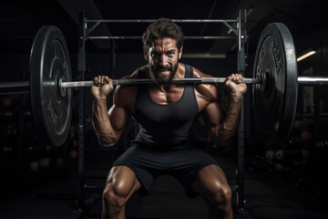 Fototapeta na wymiar Sporty man lifting barbell in gym