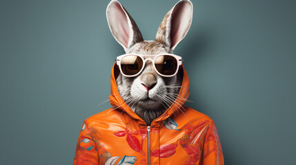 Rabbit glasses jacket - obrazy, fototapety, plakaty