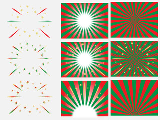 クリスマスカラーのカラフルな集中線の詰め合わせ