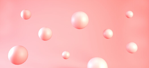 3d Pink bubbles or spheres backdrop. Pink balls on coral background, 3d render. - obrazy, fototapety, plakaty