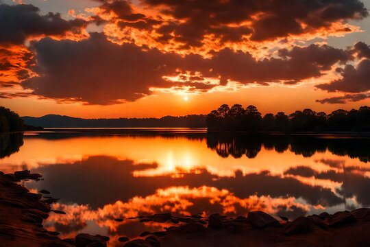 sunset on the lake4k HD quality photo.