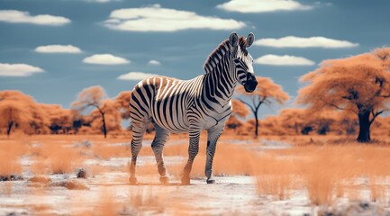 Zebra in the savanna of Etosha National Park, Namibia - obrazy, fototapety, plakaty