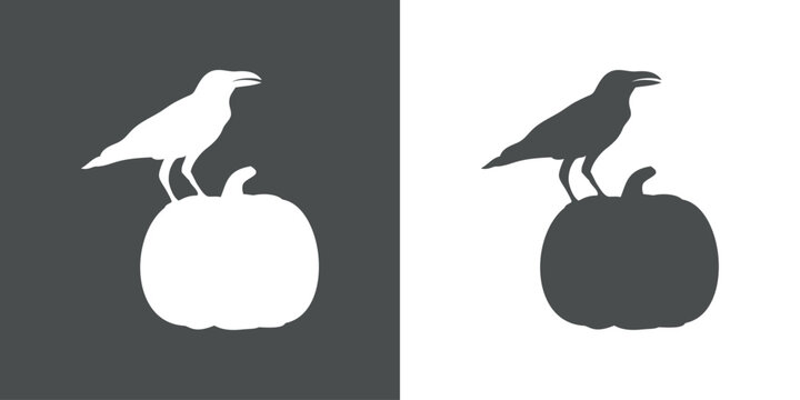 Logo con silueta de cuervo negro con calabaza para su uso en invitaciones y tarjetas para el día de acción de gracias
