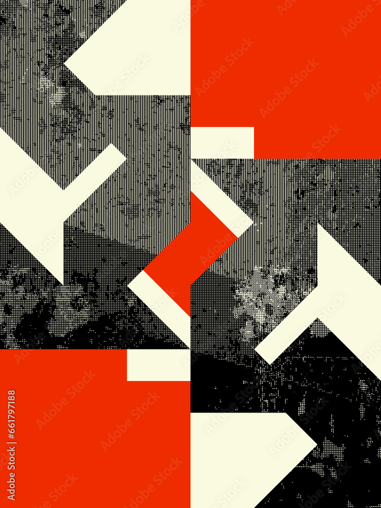 Poster abstract colour bitmap composition created using geometric shapes and grunge style texture.