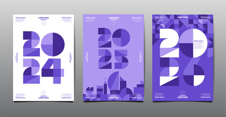 Annual Report, template layout design  2024, 2025, 2026 typography,  geometric shape., flat design