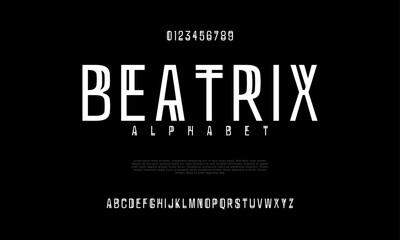 Beatrix creative modern urban alphabet font. Digital abstract moslem, futuristic, fashion, sport, minimal technology typography. Simple numeric vector illustration
