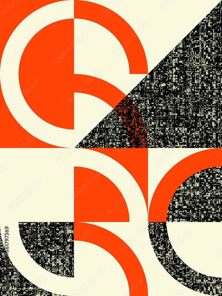 Poster abstract colour bitmap composition created using geometric shapes and grunge style texture.