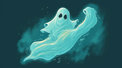 Fototapeta na wymiar illustration of a ghost in cyan tones