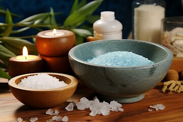 Bowl, salts, spa, aromatherapy. Generative AI