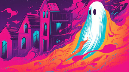 illustration of a ghost in fuchsia tones