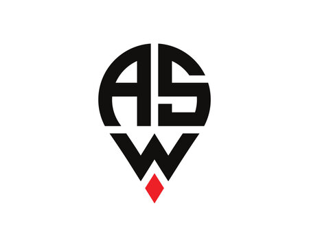 ASW letter location shape logo design. ASW letter location logo simple design.