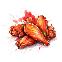 Spicy Wings Watercolor Art, Fiery Chicken Illustration, Transparent Background