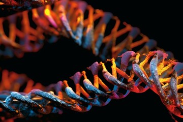 Detailed DNA helix under microscope. Generative AI