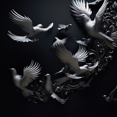 Obraz premium Elegant birds in silver. Perfect for fantasy, high fantasy, book covers, cards, invitations, games and more. 