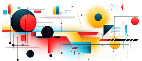 Obraz premium Modern artwork features deconstructed postmodern inspired abstract symbols with bold geometric shapes.