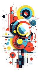 Obraz premium Modern artwork features deconstructed postmodern inspired abstract symbols with bold geometric shapes.
