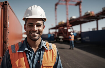 portrait of Loading Dock Worker with Container Background