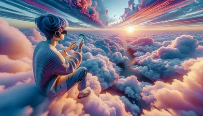 Foto op Plexiglas Symbol Image Influencer Living on a Cloud in Prosperity Background Wallpaper Digital Art Poster Card Cover Illustration Graphic © Korea Saii