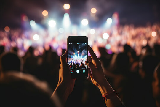 A person recording a music concert with his cell phone