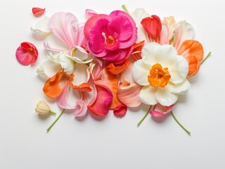 Spring petals decorated on a white background, romantic atmosphere