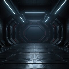 Modern Futuristic 3D Sci-Fi Room  Abstract Illustrated Photo in Dark Space 