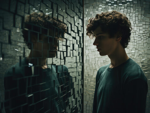 Schizophrenia Mental Health Distored Person Mirror