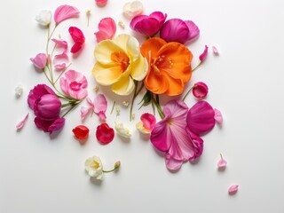 Spring petals decorated on a white background, romantic atmosphere