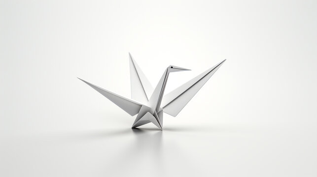 beautiful white paper origami crane on a white background