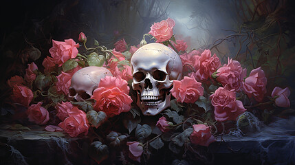 Skull roses paint nature