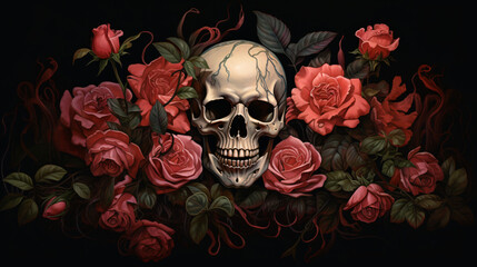 Skull roses paint nature