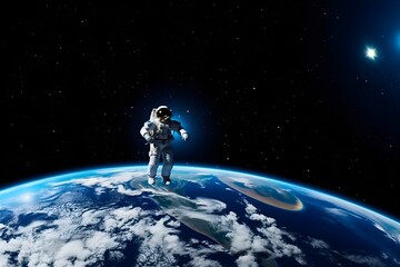 Astronaut in space on background of planet Earth.