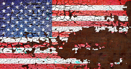 American flag and paint cracks. Prison concept with border image. The United States is currently...