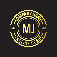 Professional simple Letter MJ Circle Luxury Gold Color Vector Logo Template