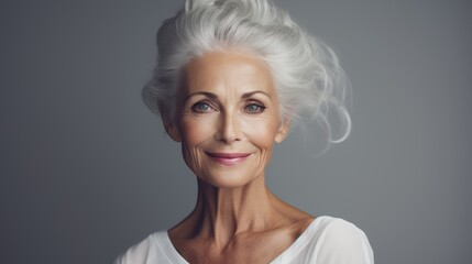 Fototapeta premium Portrait of an elderly stylish lady. Decent old age and pension. Feminine beauty.