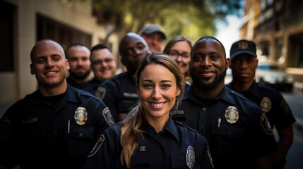 Diverse Group Of Police Officers. Сoncept Nature Landscapes, Urban Street Art, Macro Photography,...
