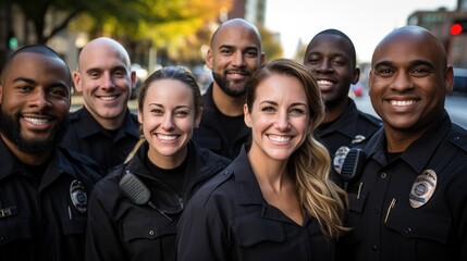 Diverse Group Of Police Officers. Сoncept Fine Art Landscapes, Pet Portraits, Urban Street Photography, Candid Wedding Moments, Nature Macro Photography - obrazy, fototapety, plakaty