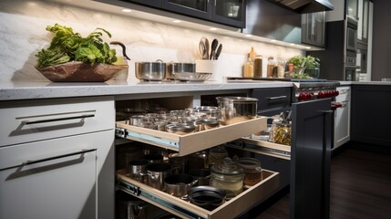 kitchen remodel that maximizes storage space with hidden cabinets and innovative organization solutions, promoting a clutter-free environment