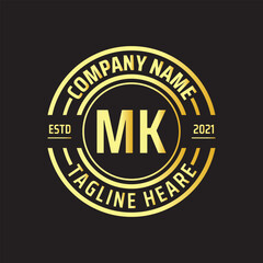 Fototapeta na wymiar Professional simple Letter MK Circle Luxury Gold Color Vector Logo Template