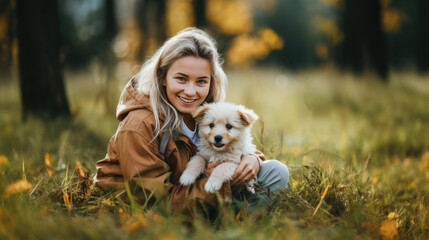Woman Enjoying Time With Her Dog. Сoncept Dog Training Tips, Indoor Activities For Dogs, Bonding With Your Pet, Dog-Friendly Parks