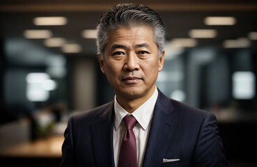 corporate portrait of Japanese CEO in office environment