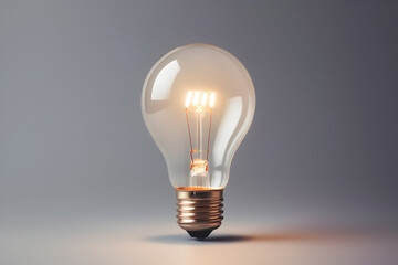 Bright Ideas: Close-up of White Lightbulb on Grey Background. Copy Space for Concepts. Energy Efficiency and Innovation. High Quality Photography.